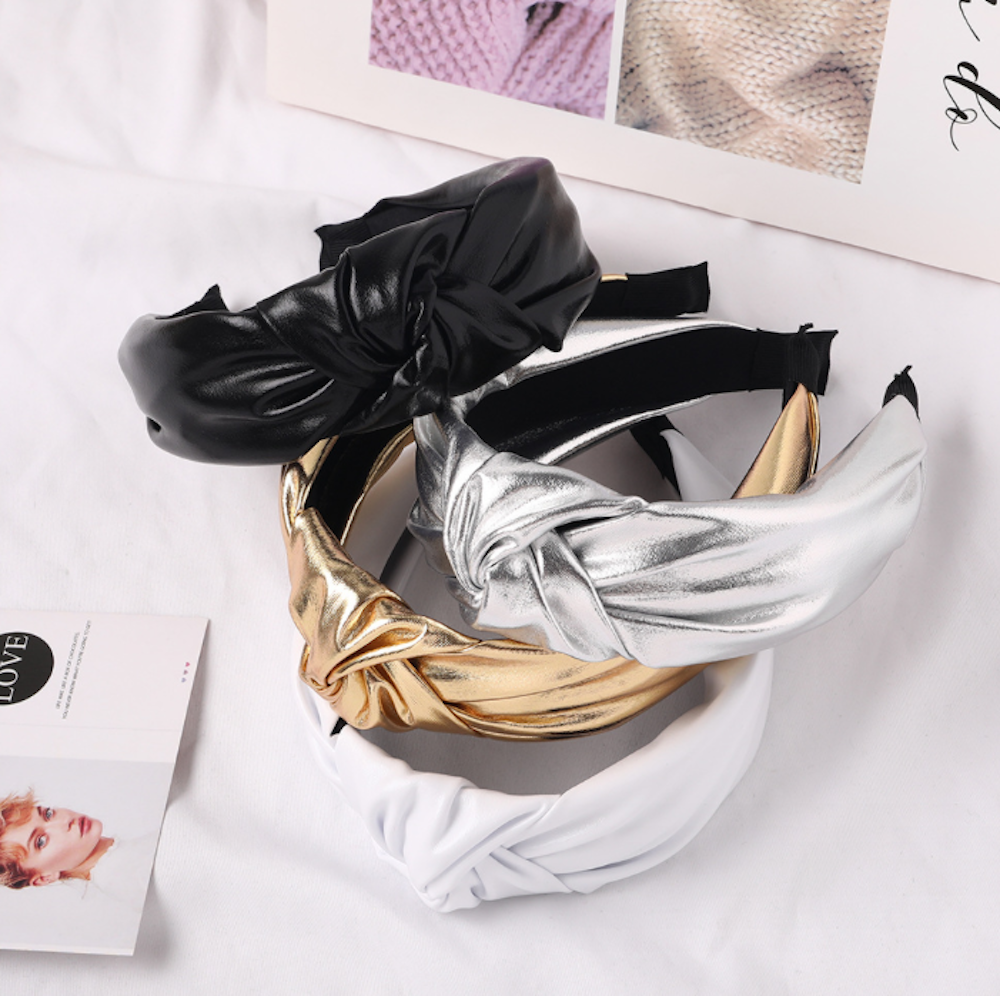 2 Pack PU Leather Knot Hairband Minimalist Headband Thick Headband British Style Hairband Hair Hoop Fabric Headband - Zealer