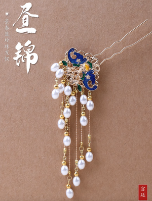 Vintage Blue Flower U Shape Hair Stick Minimalist Tassels Hair Stick Hair Holder - Zealer