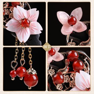 Vintage Pink Flower Wood Hair Stick Minimalist Tassels Hair Stick Hair Holder - Zealer