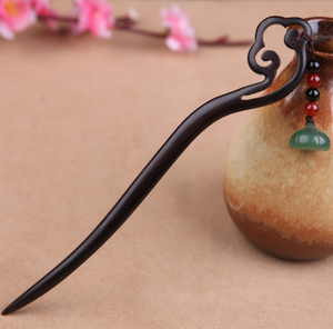 Vintage Green / White Jade Bowl Wood Hair Stick Minimalist Tassels Hair Stick Hair Holder - Zealer
