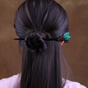 Vintage Green Leaves Ebony Wood Hair Stick Minimalist Hair Stick Hair Holder - Zealer