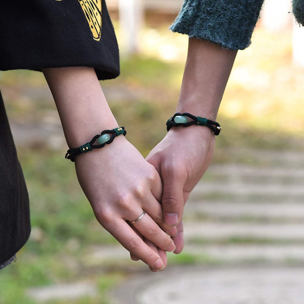 Green Jade Bead Chinese Rope Bracelet Statement Bracelet Infinity Charm Bracelet Couple Bracelet Unique Gift - Zealer