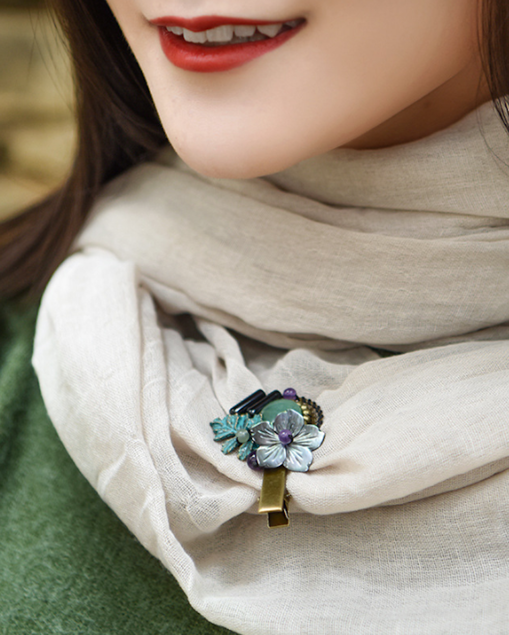 Vintage Hair Clip Flower Hair Pin Jade Hair Clip Leaf Hair Clip - Zealer