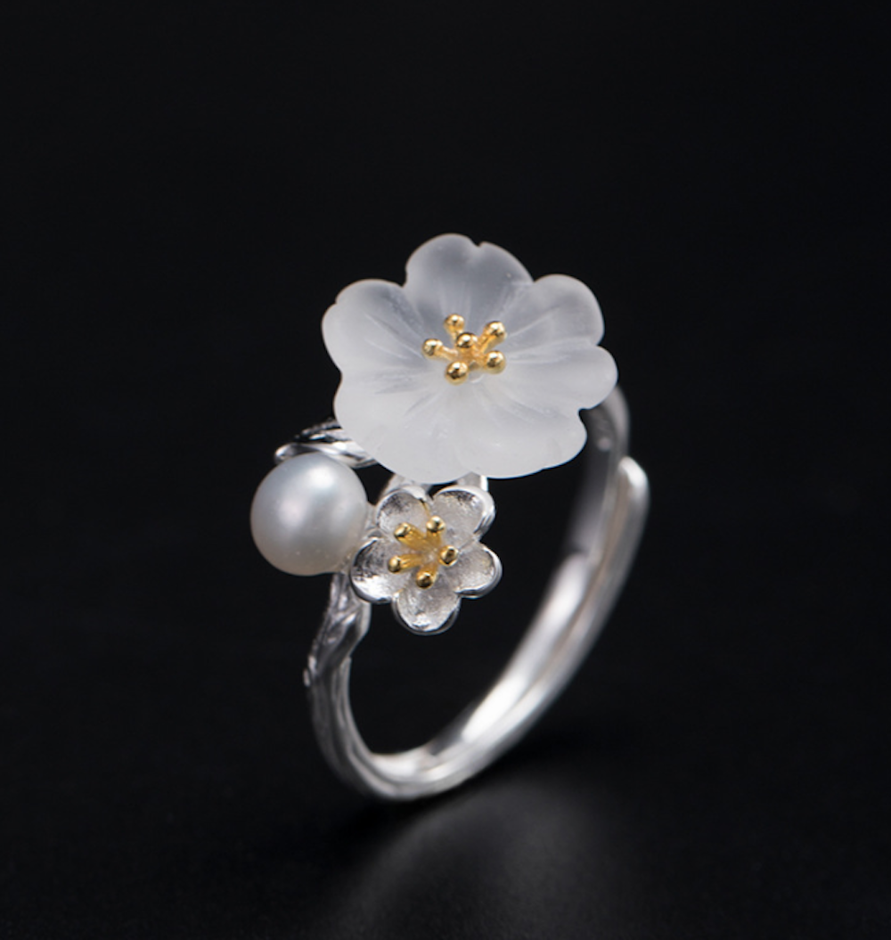 Vintage Ring Plum Blossom Flower Ring 925 Silver Ring - Zealer