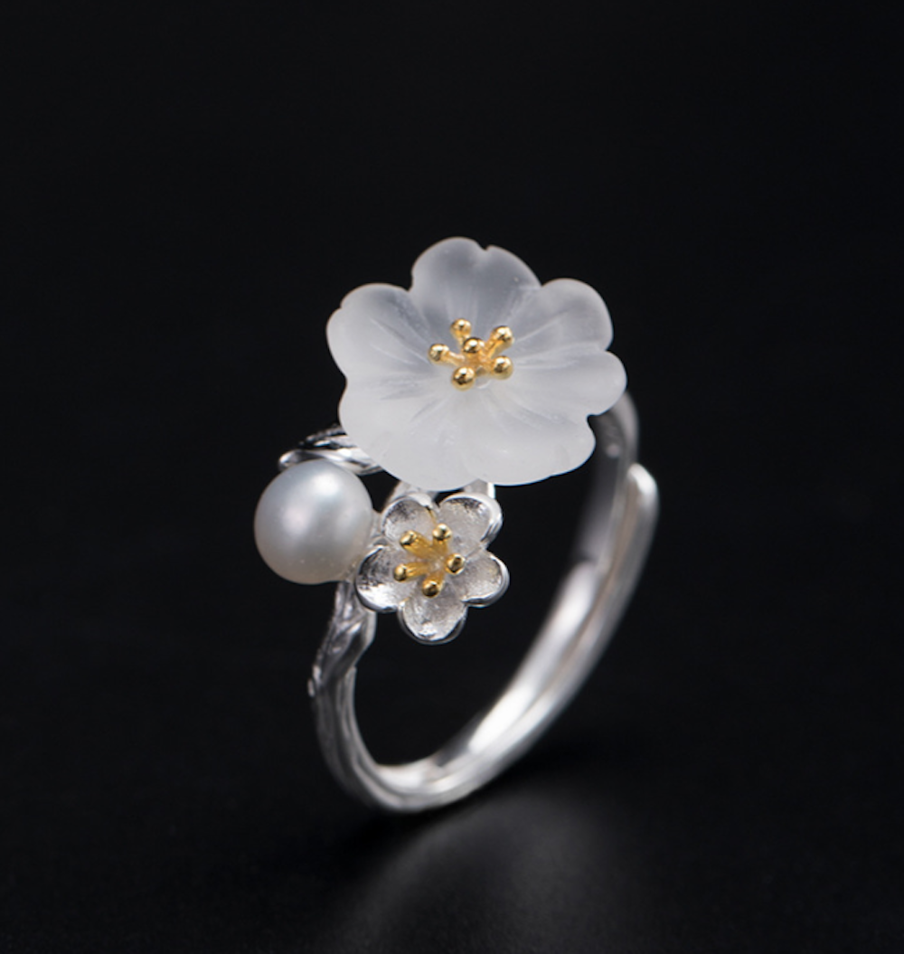 Vintage Ring Plum Blossom Flower Ring 925 Silver Ring