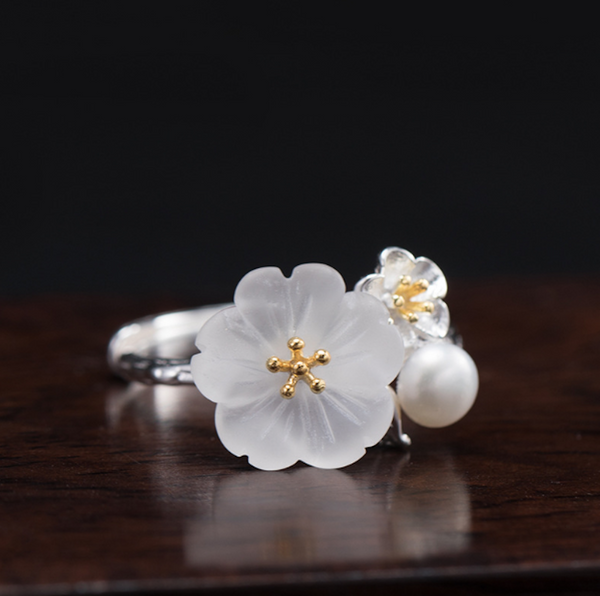 Vintage Ring Plum Blossom Flower Ring 925 Silver Ring