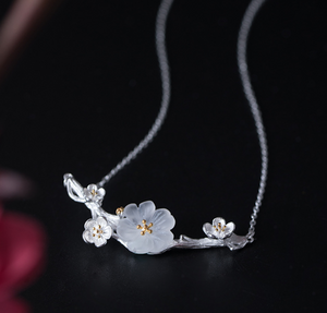 Vintage Plum Blossom Flower Necklace 925 Silver Necklace - Zealer