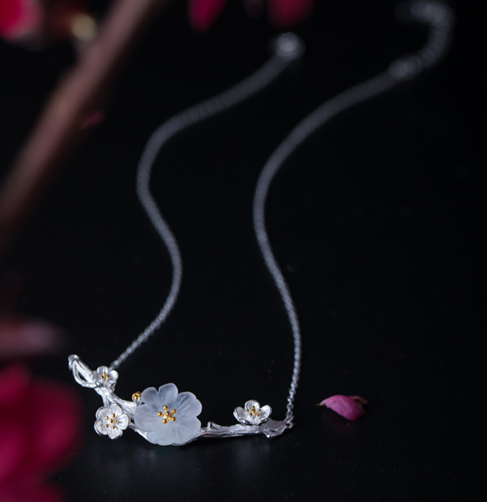 Vintage Plum Blossom Flower Necklace 925 Silver Necklace - Zealer