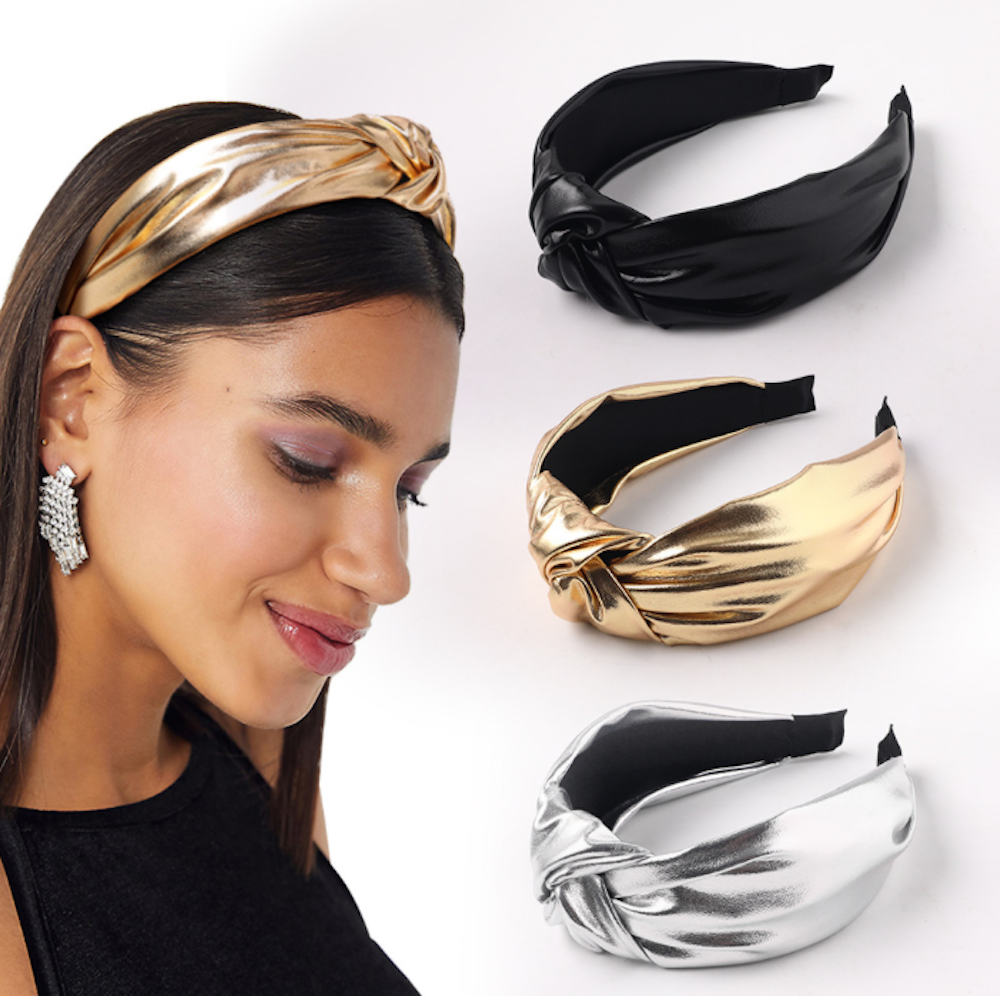 2 Pack PU Leather Knot Hairband Minimalist Headband Thick Headband British Style Hairband Hair Hoop Fabric Headband