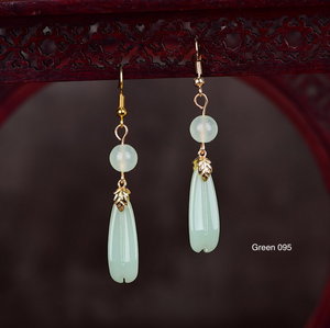 Vintage Green Jade Earrings Flower Long Dangle Earrings - Zealer