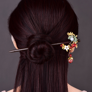 Vintage Gold Flower Wood Hair Stick Minimalist Tassels Hair Stick Hair Holder - Zealer