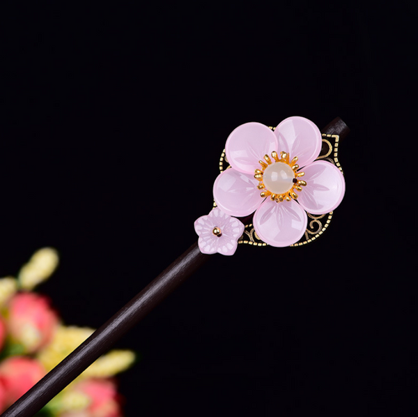 Vintage Green / Pink / White Flower Wood Hair Stick Minimalist Hair Stick Hair Holder