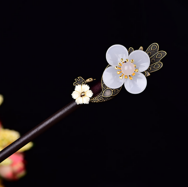 Vintage Green / Pink / White Flower Wood Hair Stick Minimalist Hair Stick Hair Holder
