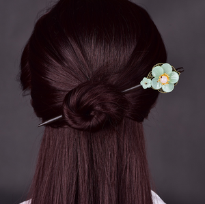 Vintage Green / Pink / White Flower Wood Hair Stick Minimalist Hair Stick Hair Holder - Zealer