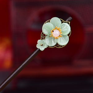 Vintage Green / Pink / White Flower Wood Hair Stick Minimalist Hair Stick Hair Holder