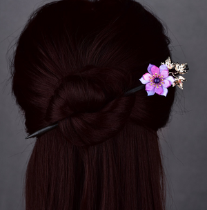 Vintage Purple Flower Wood Hair Stick Minimalist Hair Stick Hair Holder - Zealer