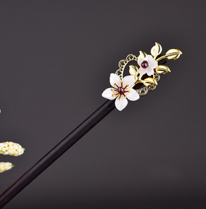 Vintage White Flower Wood Hair Stick Minimalist Hair Stick Hair Holder - Zealer