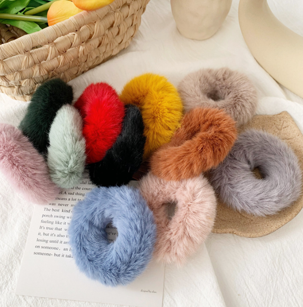 Faux Fur Hair Tie Scrunchie 4 PACK Fluffy Hair Clip Furry Scrunchies - Zealer