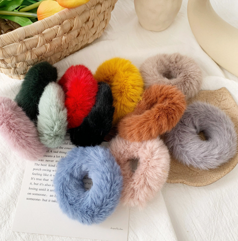 Faux Fur Hair Tie Scrunchie 4 PACK Fluffy Hair Clip Furry Scrunchies
