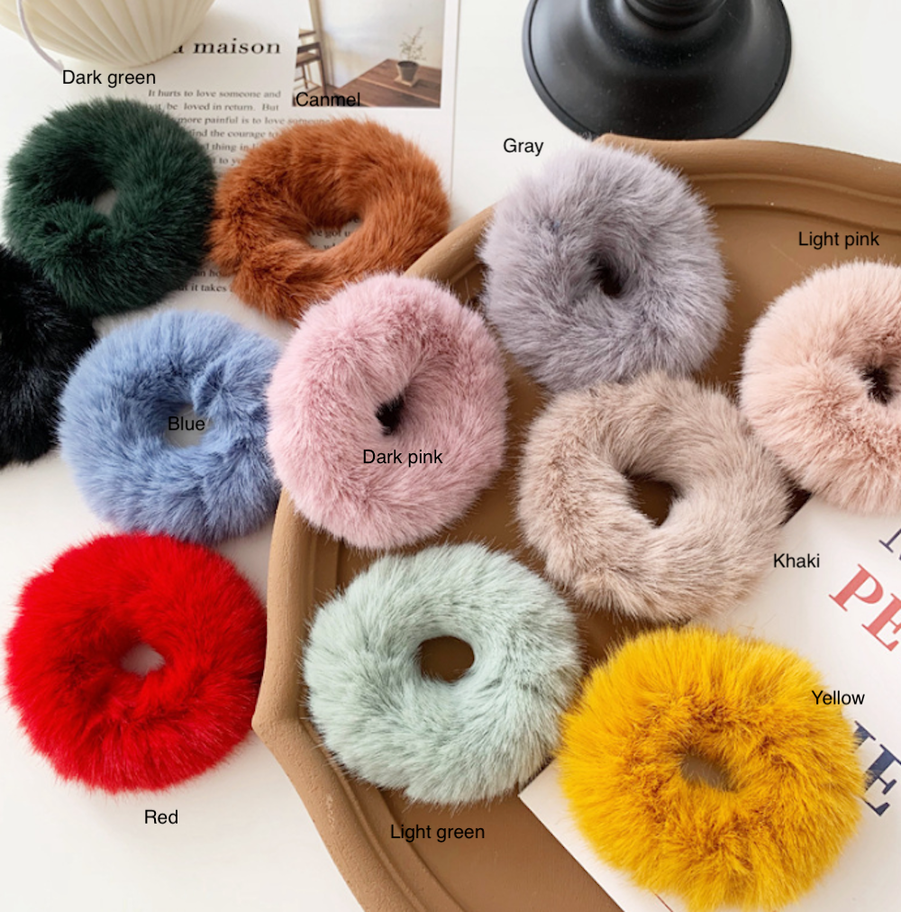 Faux Fur Hair Tie Scrunchie 4 PACK Fluffy Hair Clip Furry Scrunchies - Zealer