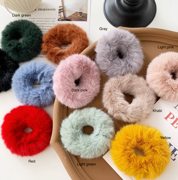 Faux Fur Hair Tie Scrunchie 4 PACK Fluffy Hair Clip Furry Scrunchies