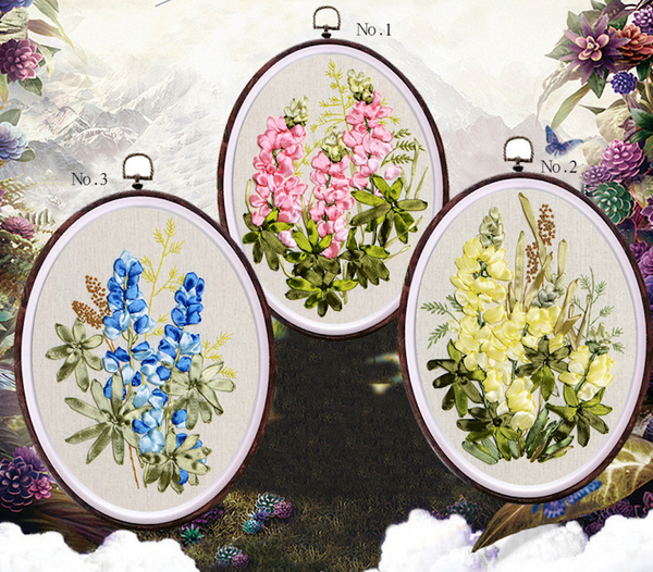 Silk Ribbon Embroidery Starter Kit w/ Floral Pattern and Instructions Beginner Silk Ribbon Embroidery Kit Modern DIY Kit Floral
