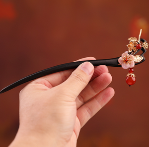 Vintage Red Agate Flower Wood Hair Stick Minimalist Tassels Hair Stick Hair Holder
