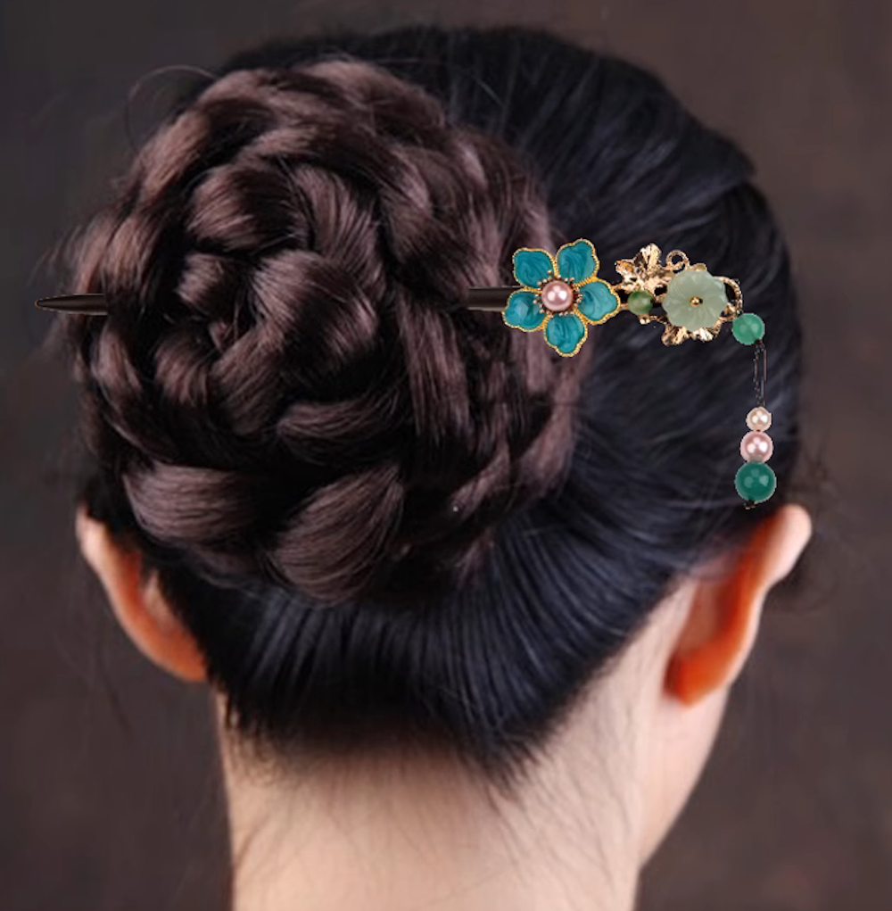 Vintage Indigo Flower Wood Hair Stick Minimalist Tassels Hair Stick Hair Holder