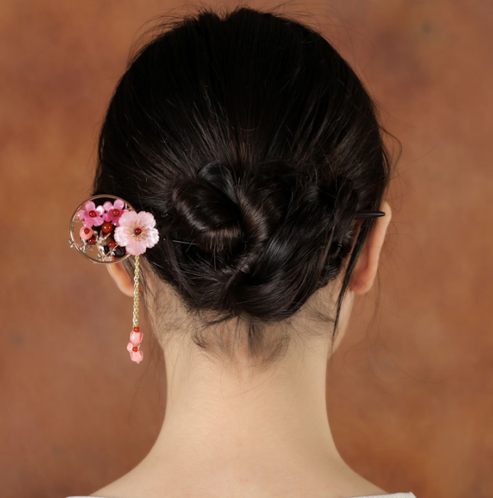 Vintage Pink Flower Agate Wood Hair Stick Minimalist Tassels Hair Stick Hair Holder - Zealer