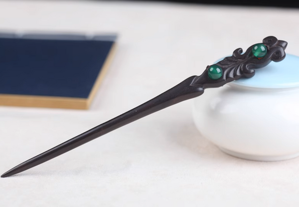 Vintage Two Side Red / Green Jade Ebony Wood Hair Stick Minimalist Hair Stick Hair Holder