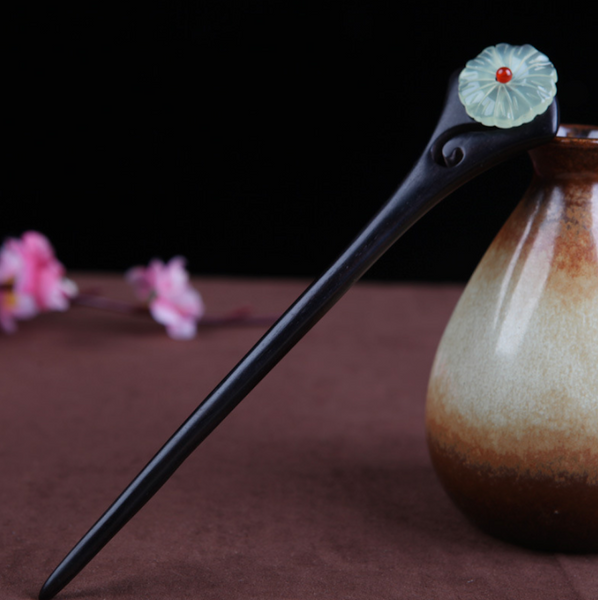 Vintage Two Side Jade Ebony Wood Hair Stick Minimalist Hair Stick Hair Holder