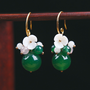 Vintage Green Jade Earrings Flower Long Dangle Earrings - Zealer