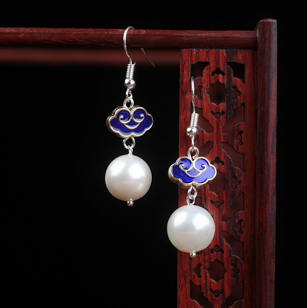 Vintage White Pearl Earrings Lucky Cloud Long Dangle Earrings