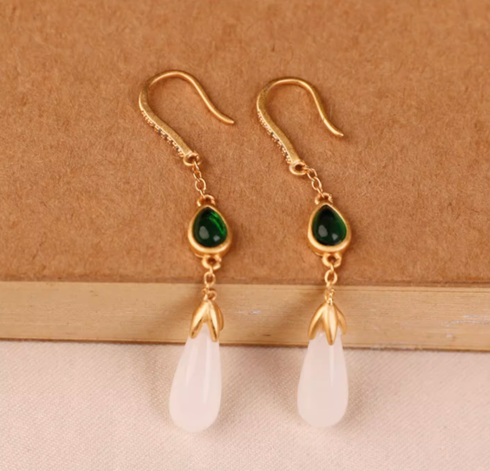 Vintage White Jade Earrings Water Drop Long Dangle Earrings - Zealer