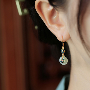 Vintage White Jade Earrings Safety Knot Long Dangle Earrings