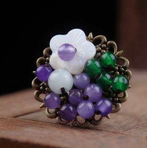 Vintage Ring White Flower Ring Purple + Green Jade Ring Palace Ring - Zealer
