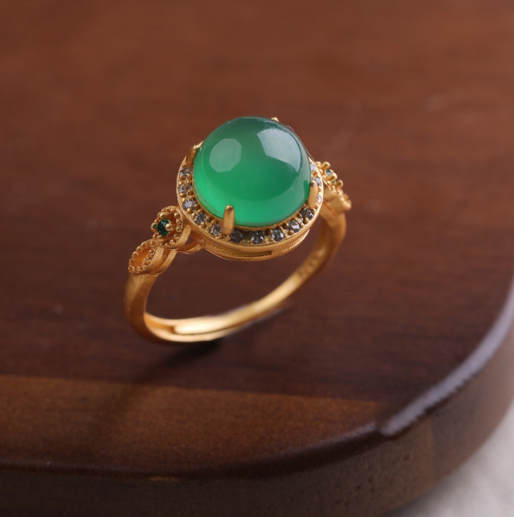 Vintage Ring Minimalist Bead Ring Green Jade Ring Palace Ring