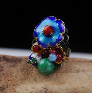 Vintage Ring Blue Flower Ring Jade Ring Palace Ring - Zealer