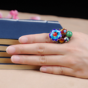 Vintage Ring Blue Flower Ring Jade Ring Palace Ring - Zealer