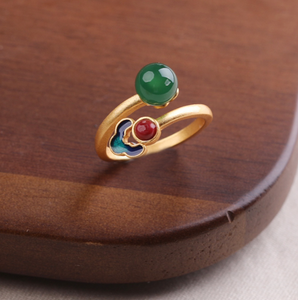 Vintage Ring Minimalist Bead Ring Green Jade Ring Palace Ring