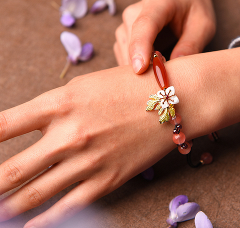 Red Agate Bead Chinese Bracelet Statement Bracelet Infinity Charm Bracelet Unique Gift