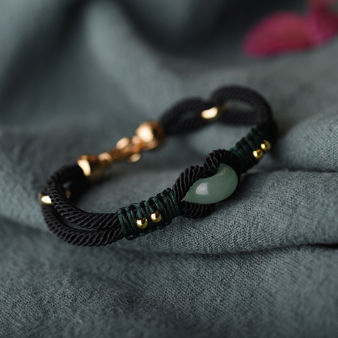 Green Jade Bead Chinese Rope Bracelet Statement Bracelet Infinity Charm Bracelet Couple Bracelet Unique Gift