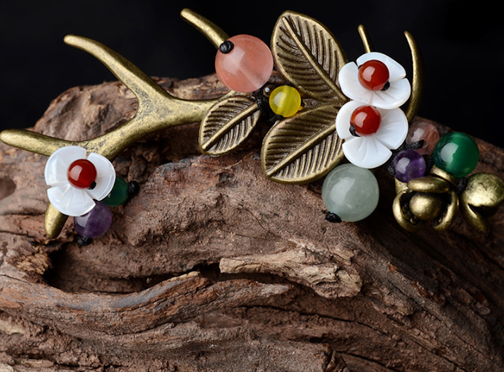 Elk Brooch Flower Collar Pin Jade Brooch Vintage Brooches - Zealer