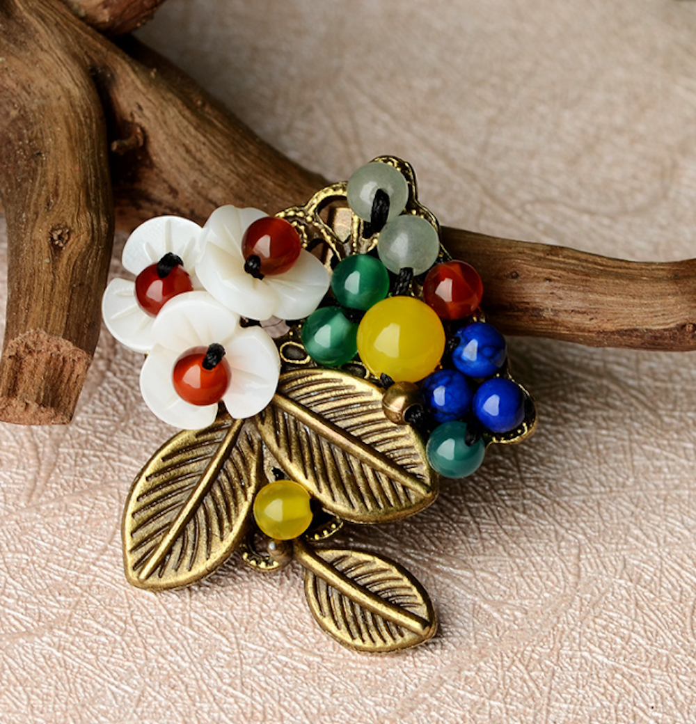 Leaves Brooch Flower Collar Pin Jade Brooch Vintage Brooches