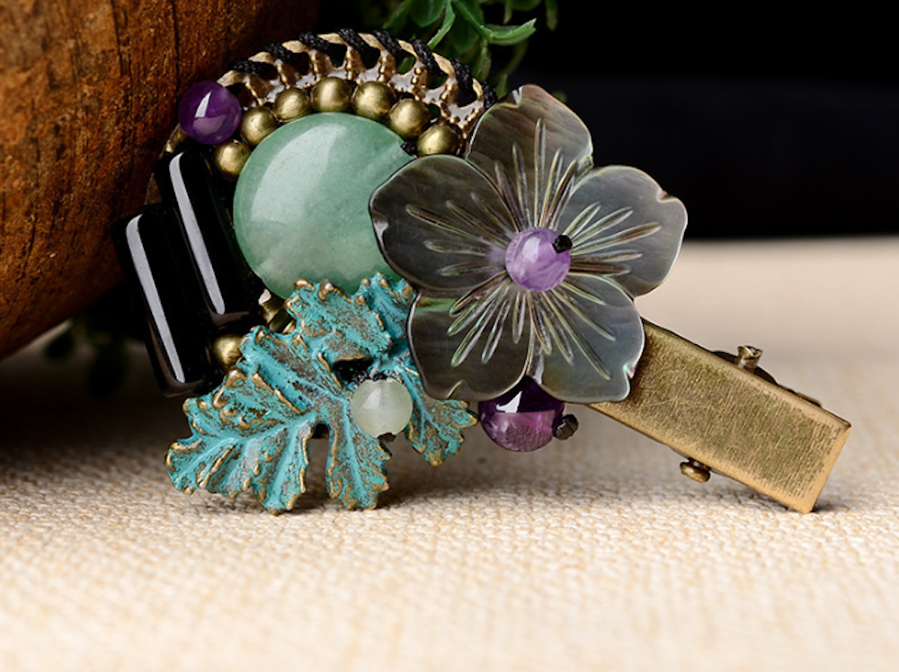 Vintage Hair Clip Flower Hair Pin Jade Hair Clip Leaf Hair Clip - Zealer