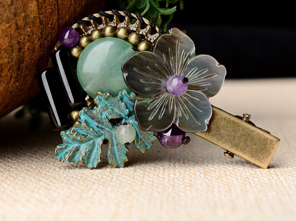 Vintage Hair Clip Flower Hair Pin Jade Hair Clip Leaf Hair Clip