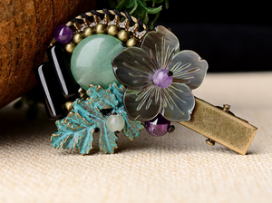 Vintage Hair Clip Flower Hair Pin Jade Hair Clip Leaf Hair Clip