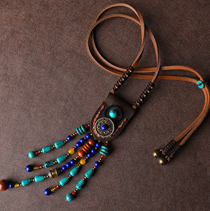 Vintage Colorful Beads Tassels Necklace Leather Necklace - Zealer
