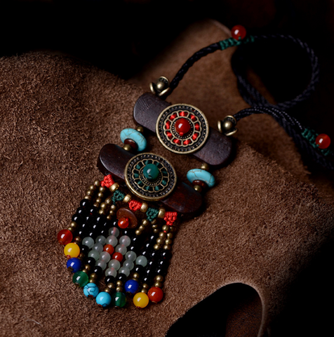 Vintage Colorful Jade Beads Tassels Necklace Waves Necklace