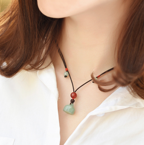 Vintage Lotus Jade Necklace Weaves Necklace